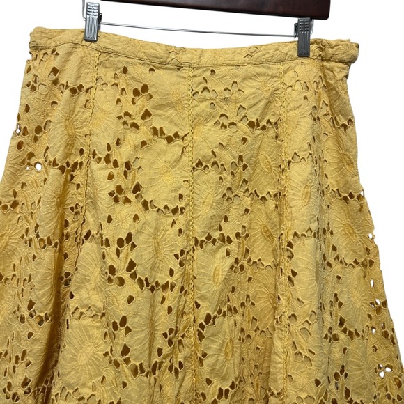 Coldwater Creek Skirt PXL Butter Yellow Cotton Floral Eyelet Cowgirl Cottagecore - Picture 5 of 10